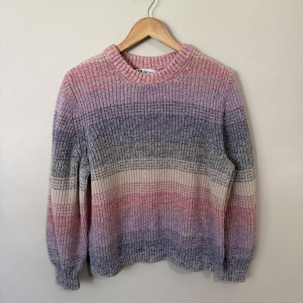 Reitmans Chunky Knit Sweater Womens XXL Pastel Ombre Crewneck Long Sleeve Cotton